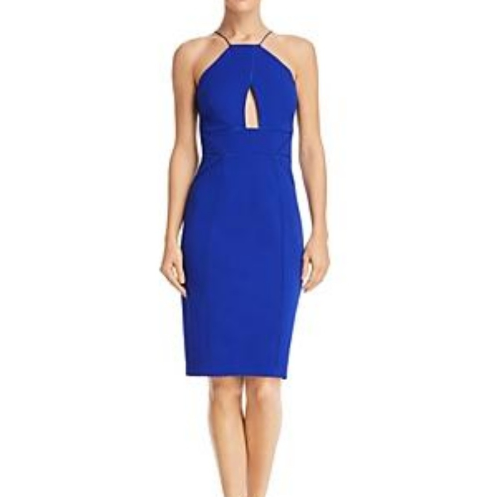 Aidan Mattox Cutout Crepe Sheath Dress in Cobalt